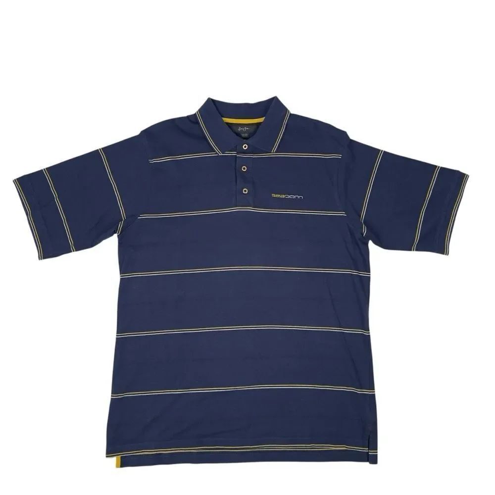 Vintage Sean John Polo Shirt Mens XL Blue Yellow Striped Y2K Hip Hop